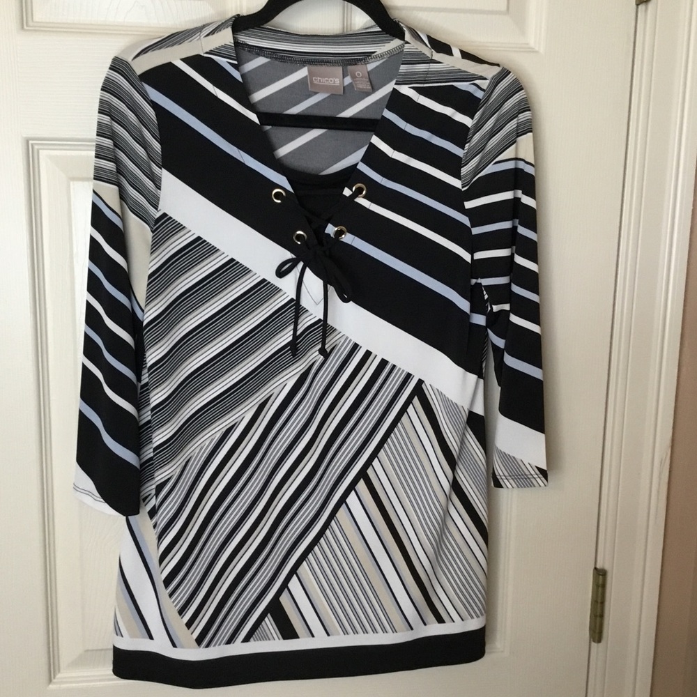 Chico’s 3/4 Sleeve Striped Top - Size S (Chico’s 0)